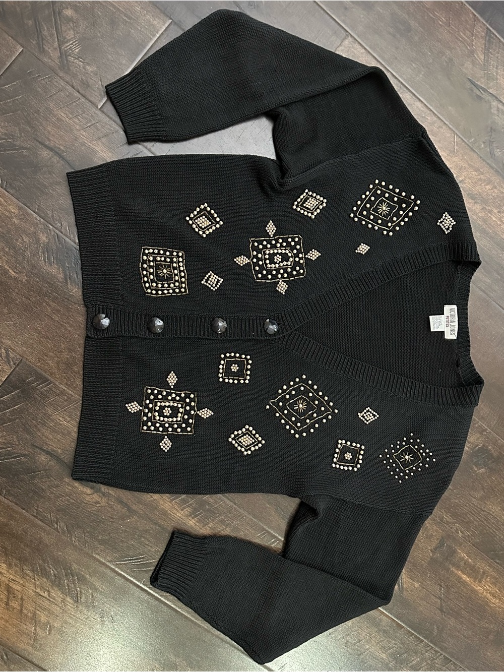 Black Embellished Button-Front Sweater Cardigan